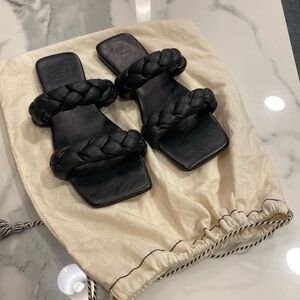 YOOX Black Braided Women's Flat Slides 39